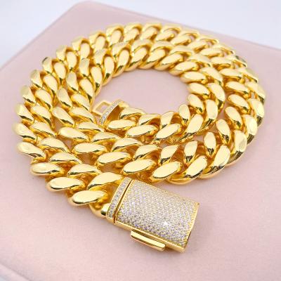 China Wholesale price 18mm stainless steel Miami Cuban Link chain CLASSIC 18k gold plated moissanite for sale