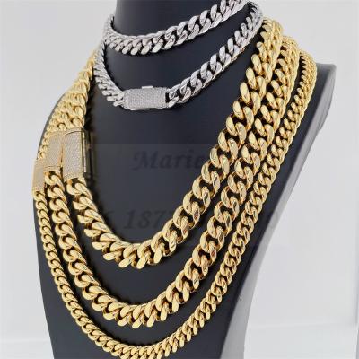 China New Arrivals Hiphop Wholesale2022 Stainless Steel 8mm 10mm 12mm Chains Necklace Miami 18K Gold Plating Cuban Necklace 14mm Chain for sale