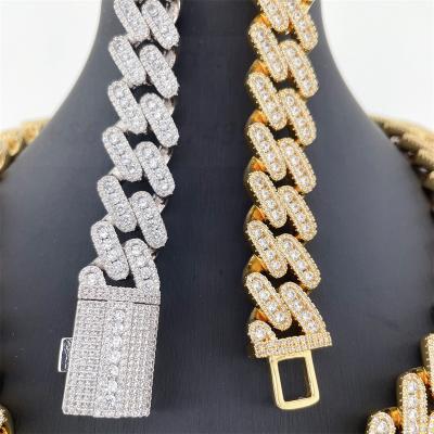 China Wholesale Hiphop good quality 13mm width s925 with CZ necklace luxury cuban chain wholesale price iced out s925 cuban link chain for sale