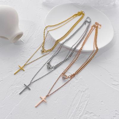 China Fashion Religious Multiple Layers Cross Necklaces For Women Charm Silver Rose Gold Color Chokers Boho Gold Collares Female Party Jewelry for sale