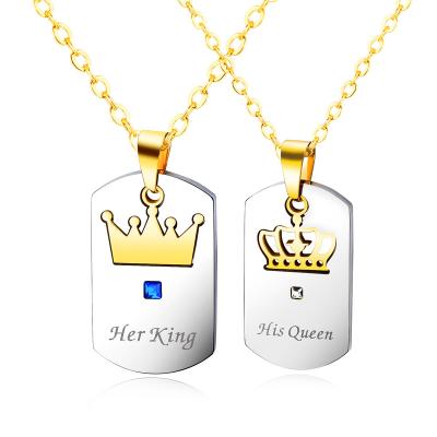 China The Other Her His Queen Necklace Titanium Stainless Steel Jewelry Necklace De Pareja Couples Crown Pendant King His Queen Necklaces for sale