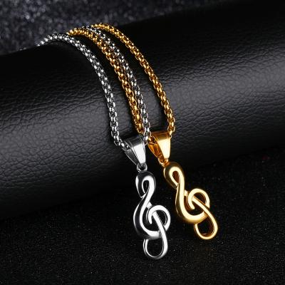 China Hiphop Women's Men's Music Note Necklace Silver/18K Gold Plated Treble Clef Music Note Pendant Jewelry Gifts for Music Lover for sale