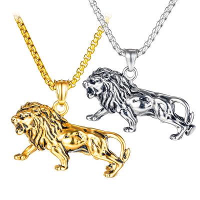 China Hip Hop Mens Jewelry Personality Stainless Steel Necklaces Shape Lion Head Pendant Chain Necklace Animal For Women Men Boys for sale