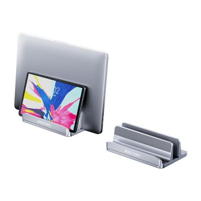 China Fashion Design Fashion Laptop Ally Aluminum Double Stable Vertical Aluminum Tablet Stand Silver Vertical Computer Stand for sale