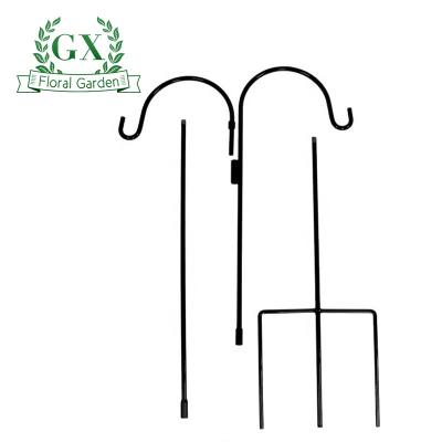 China The easily assembled heavy duty 68 in. rust resistant steel. thick wrought iron garden ornament with two hooks offset the double shepherd's hook for sale