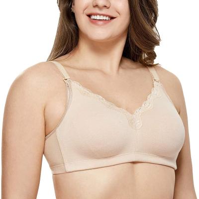 China Wireless Breathable Unpadded Wireless Plus Size Cotton Maternity Bra Back Closure Lace Care Bra for sale