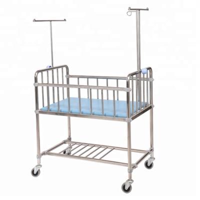 China Baby Carriage Good Quality Stainless Steel Safe Crib With Mattress And Wheel Supplier for sale