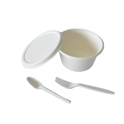 China Vintage 100% Environmental Material Natural Compostable Tableware Sets White Sugarcane Takeout Box Round Bowls For Food for sale