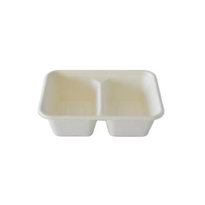 China Biodegratable 2 Compartment Disposable Eco-Friendly Disposable Container Square Candy Cane Food Takeout Box With Lid for sale