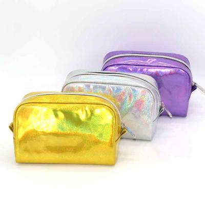 China Lady Wholesale Material Makeup Brush Color Rainbow Laser Hologram PU Travel Cosmetic Bag for sale