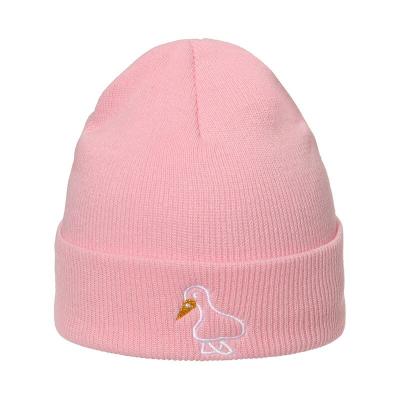 China COMMON Popular Custom Warm Knitted Hat For Kid Child Cotton Soft Acrylic Pink White Beanies Foldable Hat With Pom Pom Design for sale