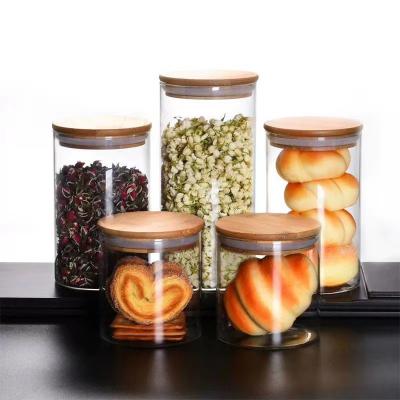 China Best Price Food Storage Kitchen Candy High Borosilicate Container Storage Jar Glass Airtight Bottles With Bamboo Lid for sale