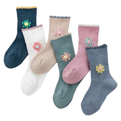 China Lovely Natural Colorful Soft Cozy Cozy Flower Girls Cotton Long Socks for sale