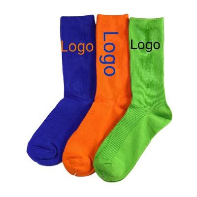 China Low MOQ Customized Design Your Own Logo Embroidery Jacquard Unisex Ribbed Crew Socks Custom Design Man Woman Cotton Socks for sale