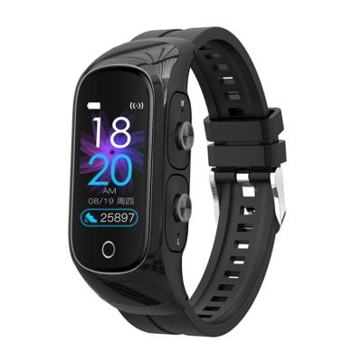 China Touch Screen Heart Rate Fitness Tracker Blood Pressure Monitor Smartwatch 2 in 1 Earphone Men Women N8 Smart Watch for sale