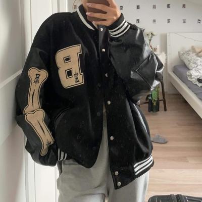 China Breathable Unisex Men's Varsity Leather Jacket Letterman Sleeve Embroidery Bomber Leather Wholesale for sale