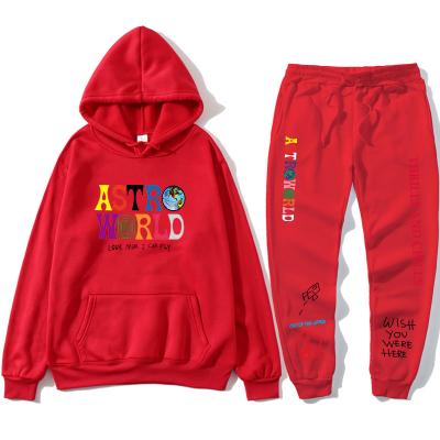 China Anti-Wrinkle Travis Scott Astroworld Sweatpants And Collar Hoodie Long Sleeve Pullover Tracksuit Top Set For Men for sale