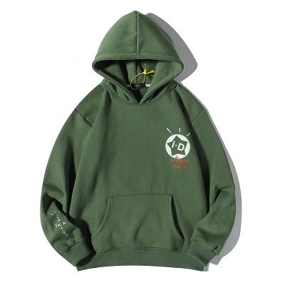 China Travis Scott Green Thick Heavy Cotton Printed Slim Fit Anti-wrinkle Streetwear Knit Pullover Hoodie For Men for sale