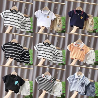 China New Design Baby Boy Summer Fashion Suit Short Sleeve Polo Cotton T-shirt Denim Shorts Set Boys Casual T-shirt for sale