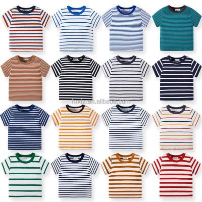 China Children's Summer O-Neck Stripe T-shirt Camouflage Cartoon Print Cotton Color Block 100% Short Sleeve T-Shirt Anti-Shrink for sale