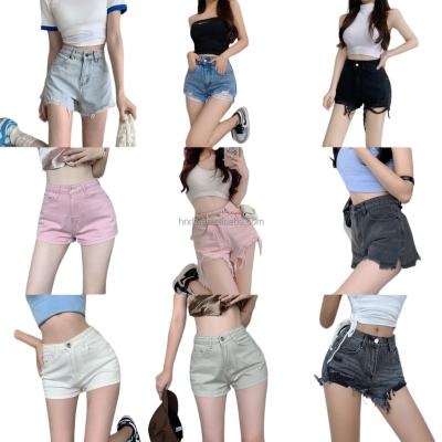 China new stretch summer women's spring hole tops direct sales Anti-wrinkle and waist broken soft jeans shorts manufacturers for sale