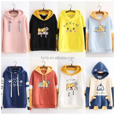 China High quality contrast color cartoon hoodie Anti-wrinkle autumn and winter cotton large student women's hoodie. for sale