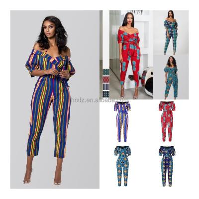 China QUICK DRY African Women's Casual Pants Printed Nightclub Lantern Sleeve Shoulder Collar Waist Overalls for sale