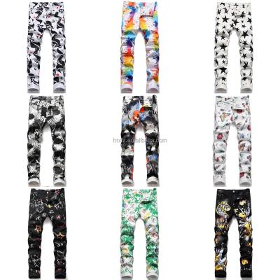 China Manufacturer Wholesale Patch QUICK DRY Mens Fashion Jeans Graffiti Rip Heavy Industry Jeans for sale