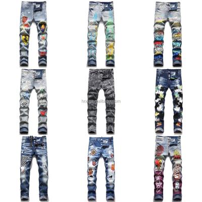 China Manufacturer Wholesale 2022 New Trend Hole Graffiti Patch QUICK DRY Men's Jeans for sale