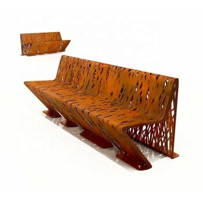 China Customized Modern Weathered Decorative Corten Steel Bench Furniture Rusted Steel Garden Chair for sale