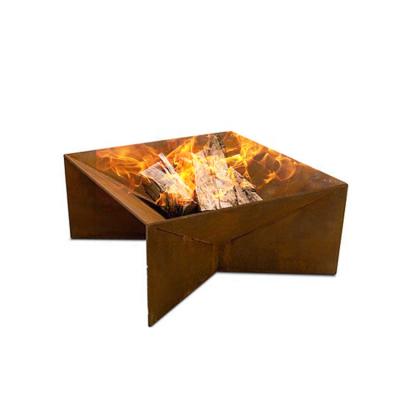 China Custom Size Stocked Square Fire Pit Corten Steel BBQ Grill Decorative Professional Outdoor Camping Charcoal Fire Pit for sale