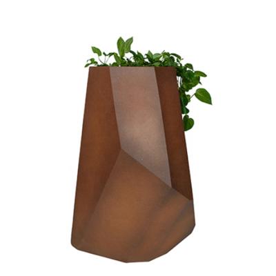 China Custom Shape Custom Laser Cut Long Garden Corten Flower Pot Geometric Square Steel Planter Stand Irregular Metal Corten Steel Planter for sale