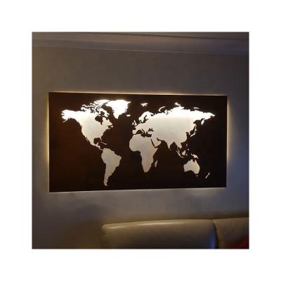 China Modern Custom Design High Quality Metal World Map Wall Mounted Laser Cut Weather Steel World Map for sale