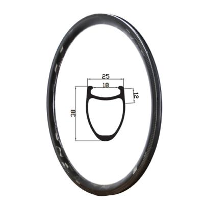 China Road Bikes GoFast OEM Factory Torayca Carbon Road Rims Disc Brake Carbon Wheel 25mm Wide 38mm Deep Lightweight Racing Rims Carbon for sale