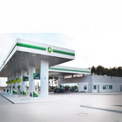 China Structural Roofing SI Steel Structure Roof Canopy Gas Service Station Pump for sale