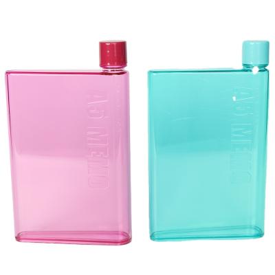 China Sustainable 420ML BPA Free Notebook Note Shape Flat Square Plastic Clear Water Bottle for sale