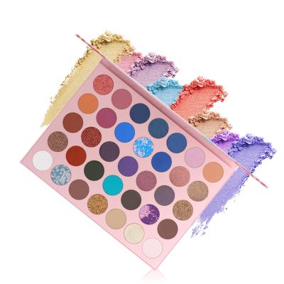 China Custom Makeup Low MOQ Rainbow Matte Shimmer Eyeshadow Palette Good Quality 35 Colors Waterproof Eyeshadow Primer for sale