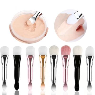 China Angular Blush Custom Silicone Professional Double Headed Nylon Professional Double Head Makeup Brush Gold Vegan Face Mask Facial Mask Brush for sale