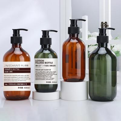 China Custom 300 500ml Pet Cosmetic Shampoo And Conditioner Green Amber Luxury Bottles Packaging Empty Plastic Shower Gel Pump Bottle For Hair for sale