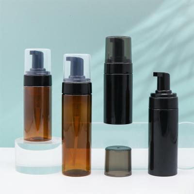 China Amber Plastic Foam Pump Bottle 100ml 120ml 150ml 200ml Cosmetic Face Wash Soap Dispenser Pump Foam Bottle Skin Care Packaging Black for sale