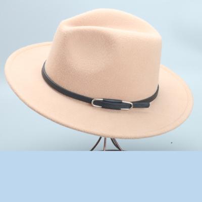 China Fedora Cap Wool Felt Jazz Black Wide Flat Brim Hat Retro Panama Character Leather Band for sale