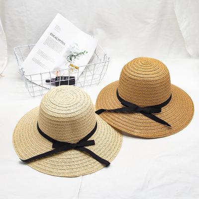 China Korean version of character summer straw hats literary sun visor wholesale female folding large large beach ribbon basin hat brim sun hat for sale