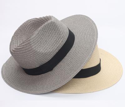 China New Summer Character Panama Straw Hat Church Cap Wide Brim Beach Sun Straw Hat Floppy Hat With Black Ribbon for sale