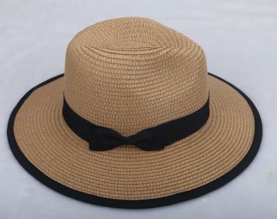 China Fashion Character Hemmed Bowknot Flat Surface Double Color Beach Shading Hat For Ladies Straw Straw Hat Magic Hat for sale