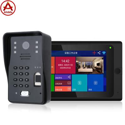 China New 7 Inch Hd Touch Screen Fingerprint Talking Face Recognition Unlocking 1080P Video Intercom Camera Doorbell Villa Door Phone for sale