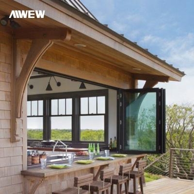 China Aluminum Tempered Glass Windows Horizontal Folding Bifolding Local Folding Window for sale