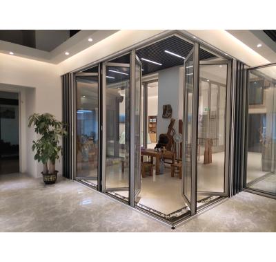 China Sound Insulation Alwew Aluminum Folding Bifold Doors Exterior Glass Patio Bifold Door for sale