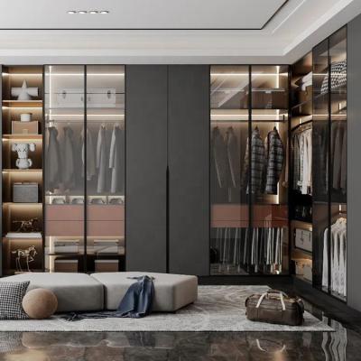 China Modern Design Light Gray Glass Walk In Closet Wardrobes Hotel Single Bedroom for sale