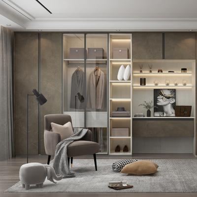 China Lightweight Modern Clothes Wardrobes Design Furniture Set Customized Home Bedroom Glass Door Hotel Wood Walk In Closet for sale