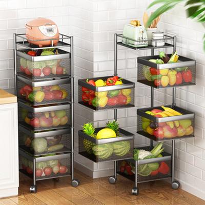 China Viable 4 Layers Metal Kitchen Shelf Multilayer Revolving Vegetables Hanging Shelves Kitchen Vegetable Storage Serving Baskets for sale